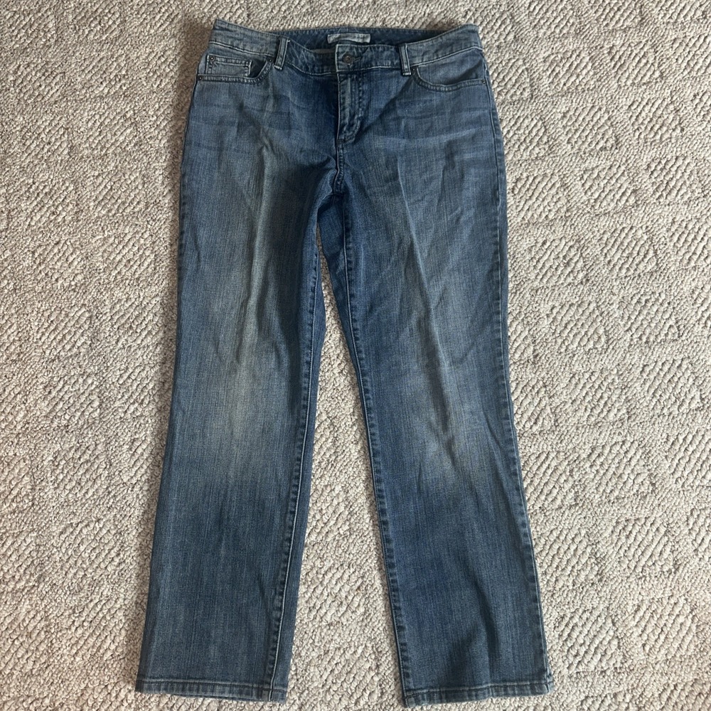 CHICO'S PLATINUM Blue Stretch Denim Slim Leg Jeans sz 2 short US 12